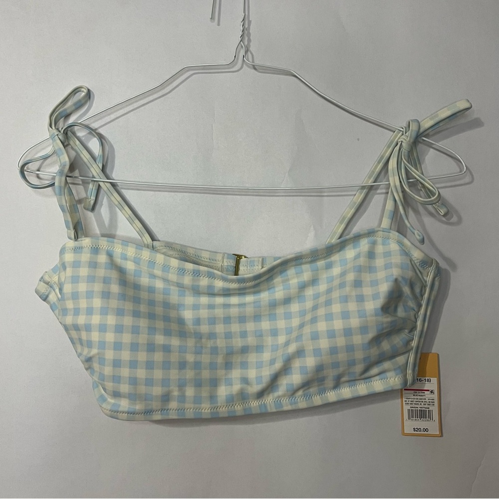 Kona Sol Women’s Light Blue Gingham Bikini Top Size XL NWT Beach Resortwear